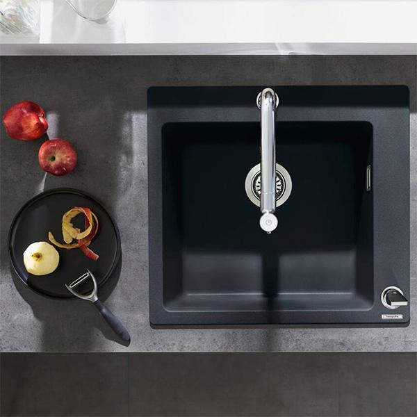 Chiuveta de bucatarie Hansgrohe, SilicaTec, 1 cuva, 56x51 cm, negru grafit - 1 | YEO
