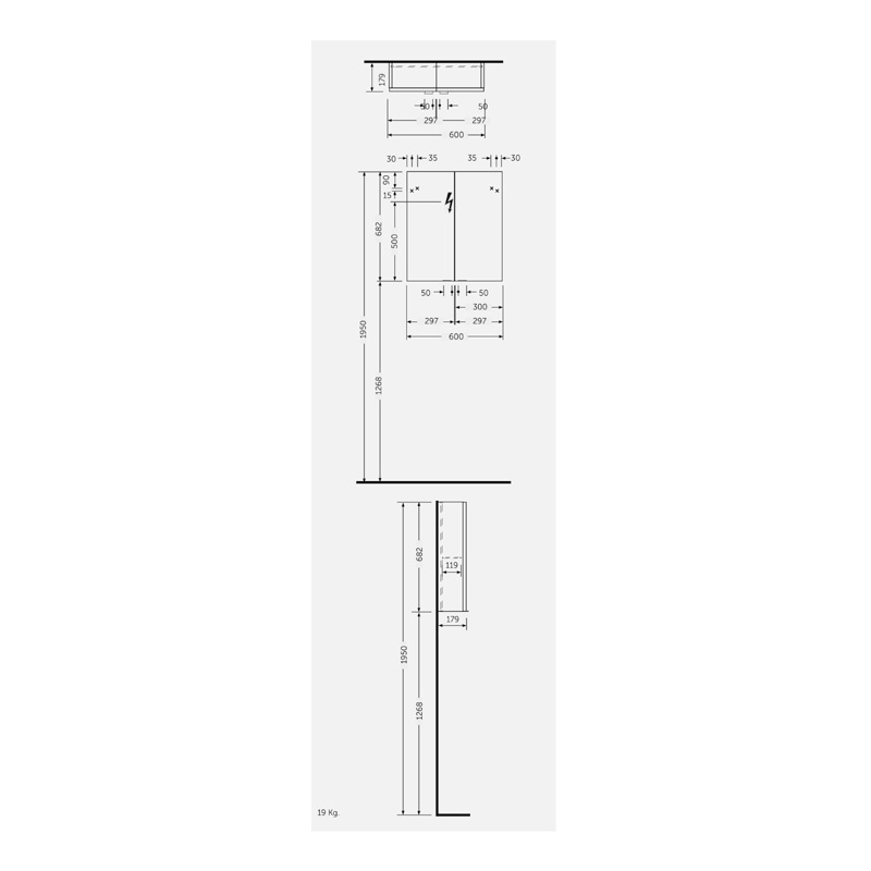 Dulap cu oglindă Rak, Joy-Uno 60 cm, 2 uși soft close - 1 | YEO
