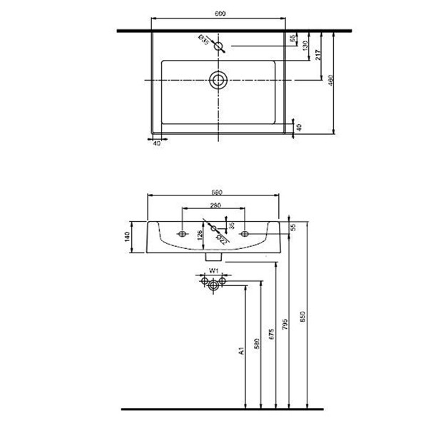 Lavoar rectangular Kolo, Twins, cu orificiu si preaplin, 60 cm - 1 | YEO