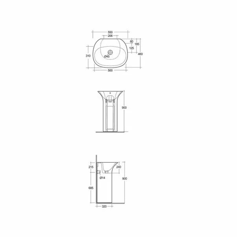 Lavoar stativ Rak, Sensation, fără orificiu pentru baterie, alb, 55 x 46 cm - 3 | YEO