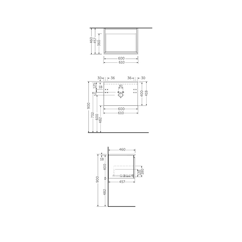 Mobilier pentru lavoar Rak, Joy-Uno 60 cm, suspendat, 1 sertar, alb - 1 | YEO