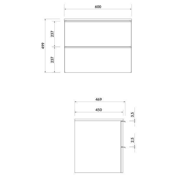 Mobilier suspendat Cersanit, Virgo 60, cu manere negre, pentru lavoar pe blat, gri stejar - 1 | YEO