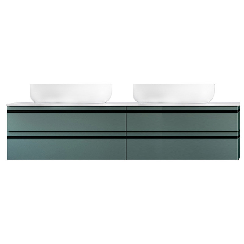 Mobilier suspendat, Kolpasan, Alexis, pentru doua lavoare pe blat 150 cm, Green - 2 | YEO