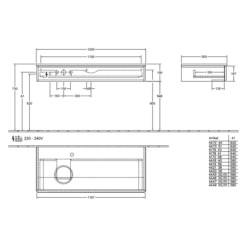Mobilier suspendat pentru lavoar, Villeroy & Boch, Antao, 120 cm, crem/stejar - 2 | YEO