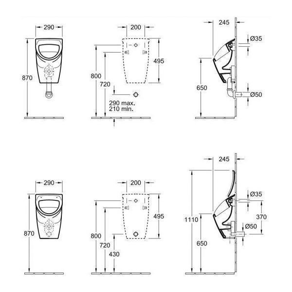 Pisoar Villeroy & Boch, O.Novo, cu alimentare din spate, alb alpin - 1 | YEO