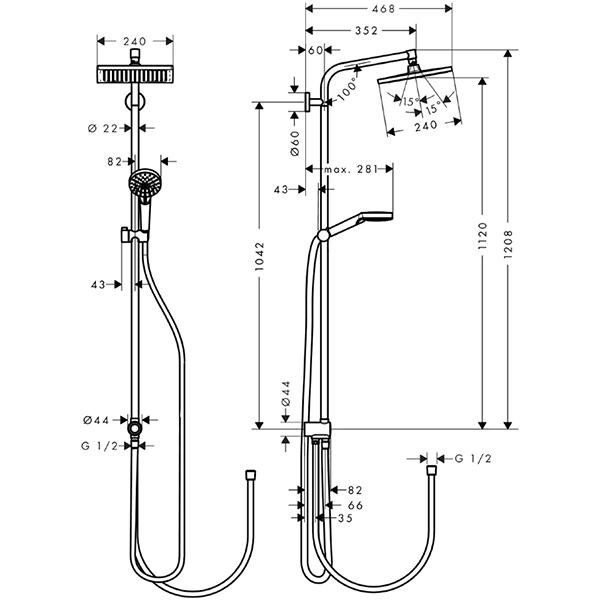 Set de dus Hansgrohe, Crometta E 240 Reno, cu palarie si para de dus, crom - 2 | YEO