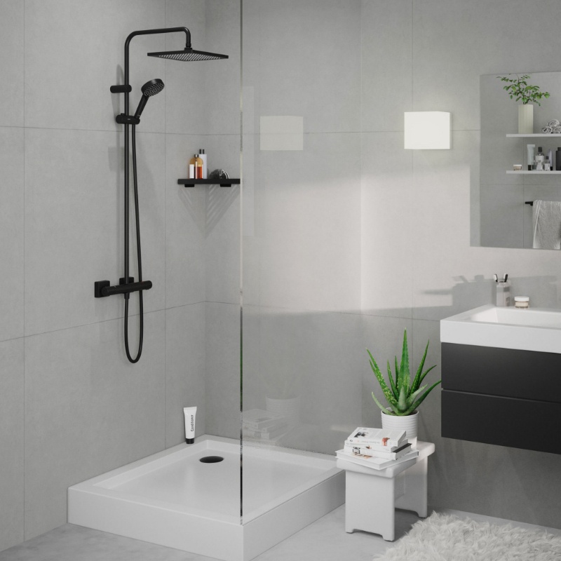 Set de dus Hansgrohe, Vernis Shape 240, cu baterie termostatata, negru mat - 1 | YEO