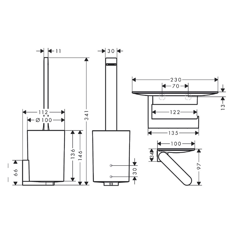 Set de portperie si suport hartie igienica, Hansgrohe, WallStoris, negru mat - 1 | YEO