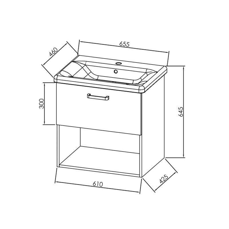 Set mobilier si lavoar Kolpasan, Evelin, 1 sertar, 65 cm, alb / white - 3 | YEO