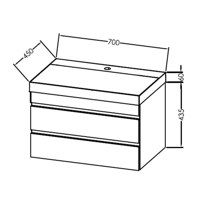 Set mobilier și lavoar suspendat, Kolpasan, Naomi, cu 2 sertare, 70 cm, dark concrete - 2 | YEO