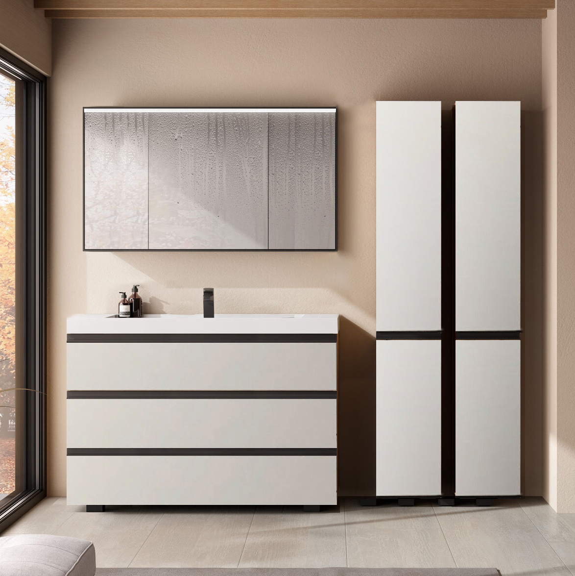 Set mobilier stativ cu lavoar Kolpasan, Harmony 120 cm, 3 sertare, light grey - 1 | YEO
