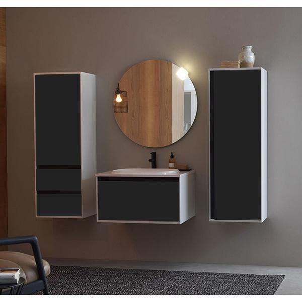 Set mobilier suspendat si lavoar Kolpasan, Pandora, 75 cm, negru - 1 | YEO