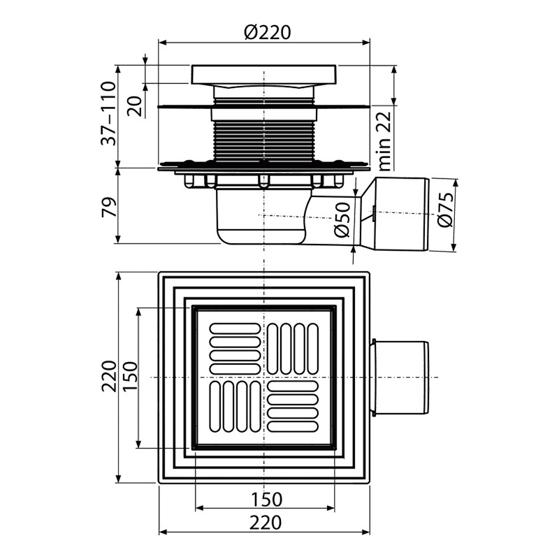 Sifon de pardoseala, Alcadrain, pentru interior si exterior, gratar din otel inoxidabil - 1 | YEO