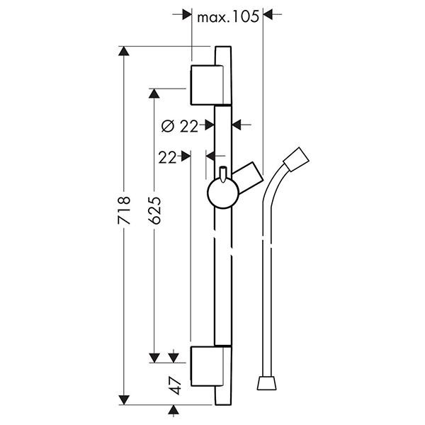 Bara de dus, Hansgrohe, Unica S Puro, cu furtun, 65 cm, auriu lucios - 2 | YEO