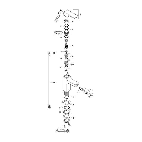 Baterie bideu cu ventil click-clack, Hansgrohe, Metropol, auriu lucios - 1 | YEO