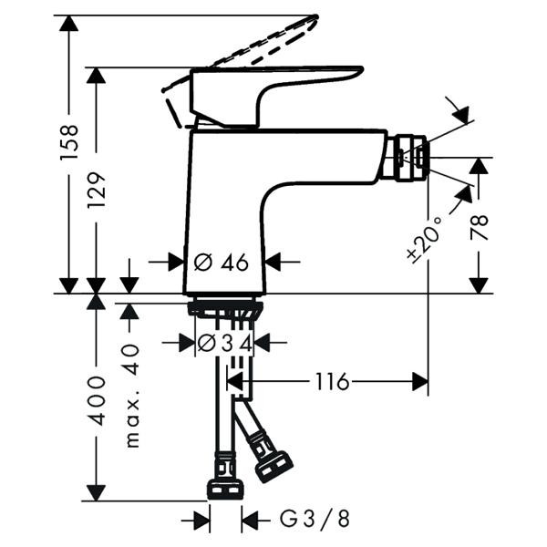 Baterie bideu cu ventil, Hansgrohe, Talis E, crom - 2 | YEO