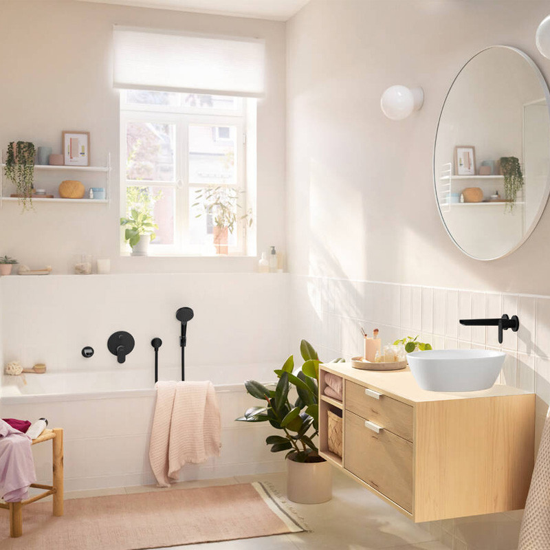 Baterie cada-dus Hansgrohe, Rebris S, parte vizibila, negru mat - 1 | YEO