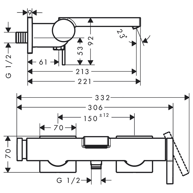 Baterie cadă - duș, Hansgrohe, Tecturis E, negru mat, 73420670 - 1 | YEO