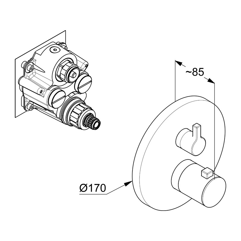 Baterie cadă - duș, Kludi, Nova Fonte, termostatată, alb mat, 208305315 - 1 | YEO