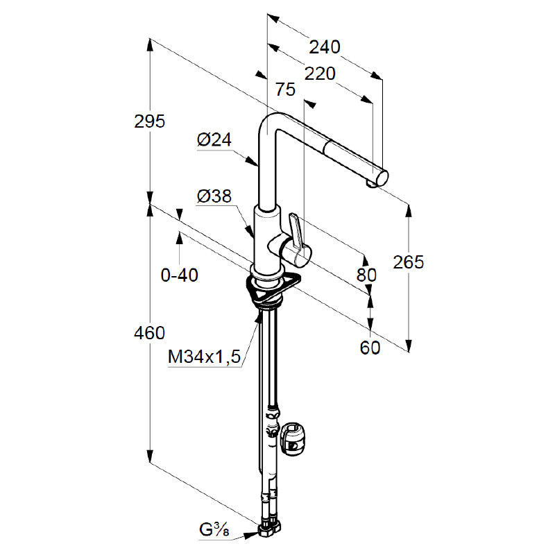 Baterie de bucătărie, Kludi, L-ine, pipă extractibilă, negru mat, 408513975 - 1 | YEO