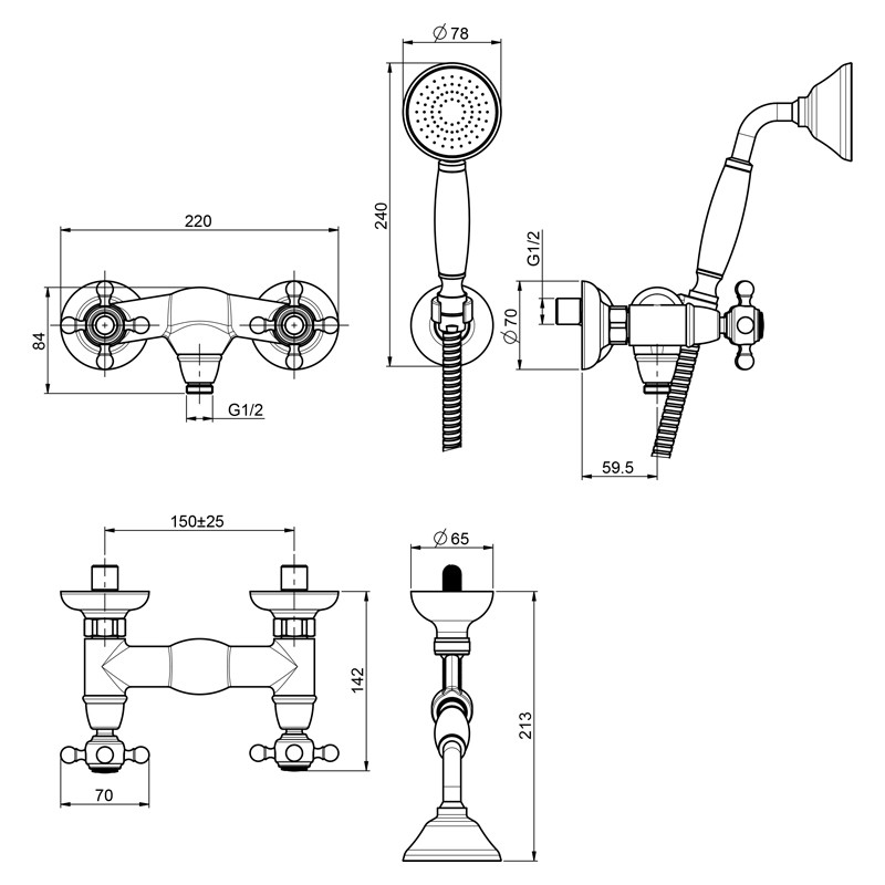 Baterie de duș, FIMA Carlo Frattini, Elizabeth, cu set de duș, crom, F5085CR - 2 | YEO