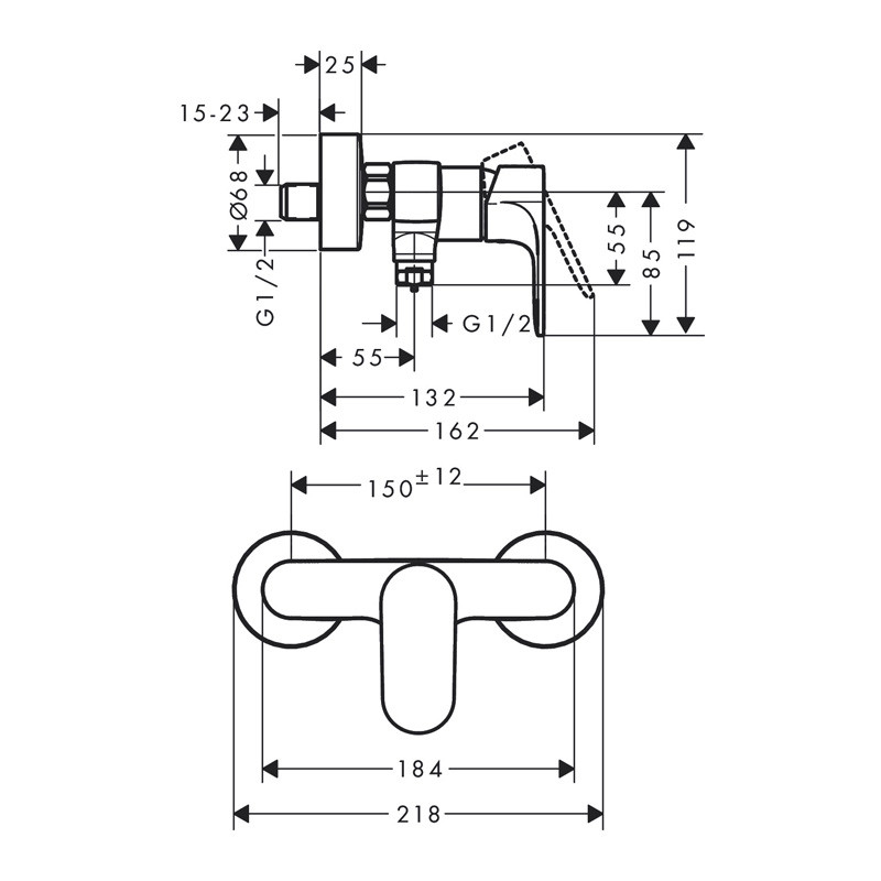 Baterie dus, Hansgrohe, Rebris S, crom - 2 | YEO