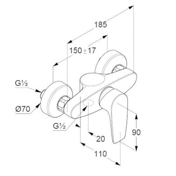 Baterie dus Kludi, Pure & Solid, fara set de dus, crom - 1 | YEO