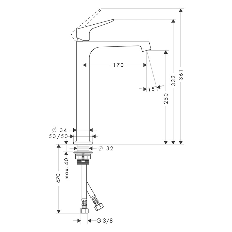 Baterie înaltă lavoar, Axor, Citterio M 240, cu ventil, auriu lucios, 34127990 - 1 | YEO