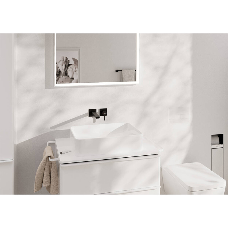 Baterie lavoar cu montaj pe perete, Hansgrohe, Tecturis E, EcoSmart+, cu pipă de 22,5 cm, negru mat, 73051670 - 1 | YEO