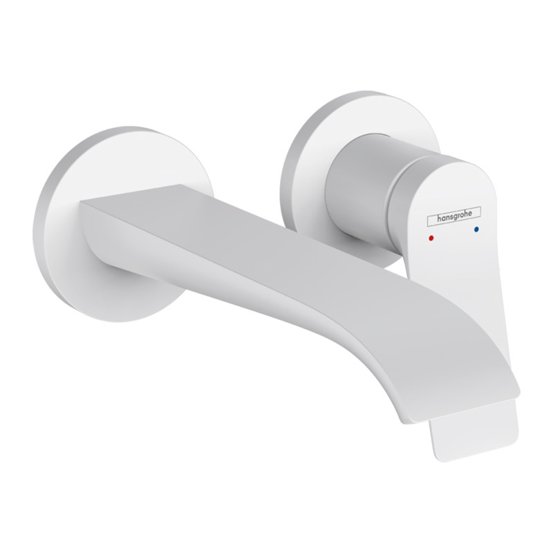 Baterie lavoar cu montaj pe perete, Hansgrohe, Vivenis, cu pipa 19,2 cm, alb mat
