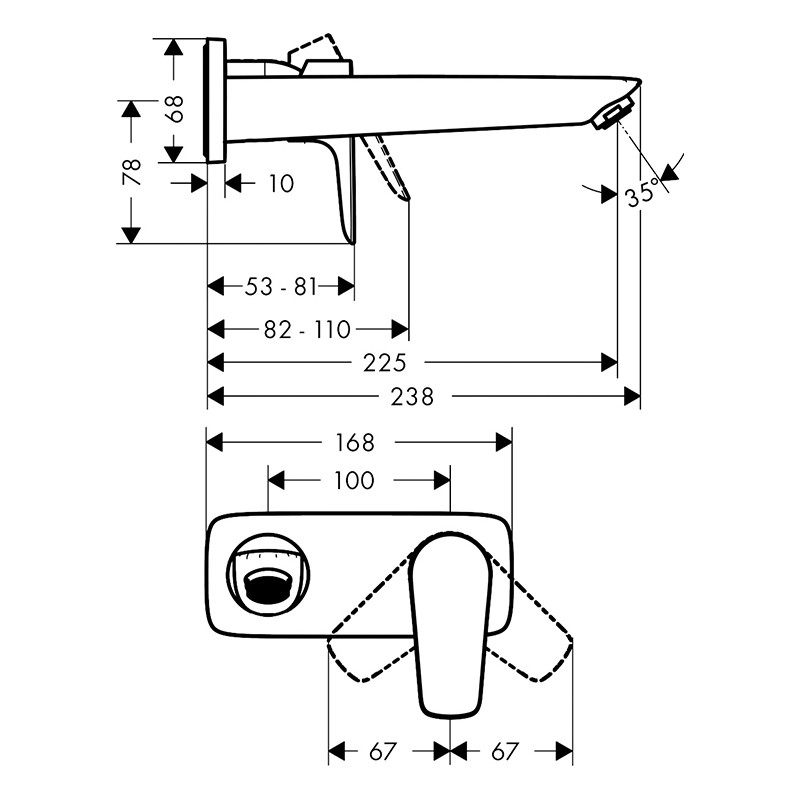 Baterie lavoar, Hansgrohe, Talis E, montaj pe perete, 22,5 cm, negru cromat periat - 1 | YEO