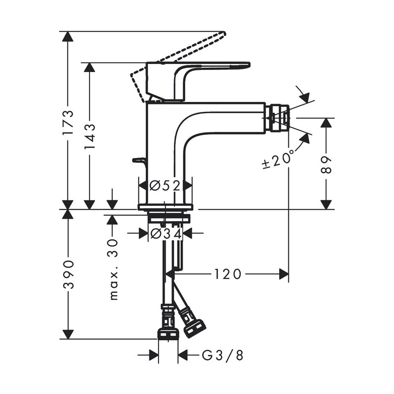 Baterie pentru bideu, Hansgrohe, Rebris S, negru mat - 1 | YEO