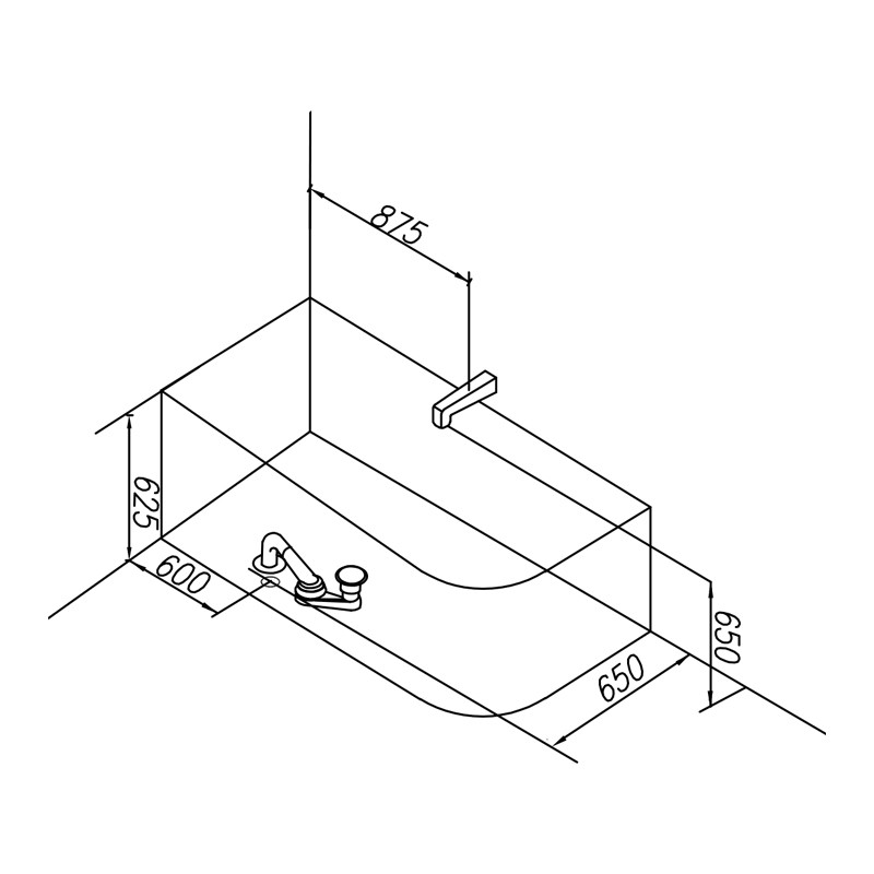 Cada dreptunghiulara, Kolpasan, Elektra-SP-D, montaj pe dreapta, 175 x 75 cm, alb - 3 | YEO