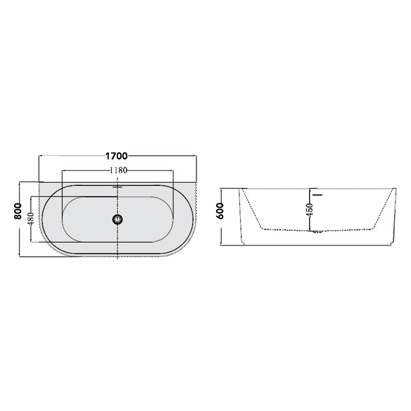 Cadă freestanding Florida, Beata, 170 cm, cu mască riflată, o latură dreaptă și instalație completă, alb, WS206L-170 - 3 | YEO