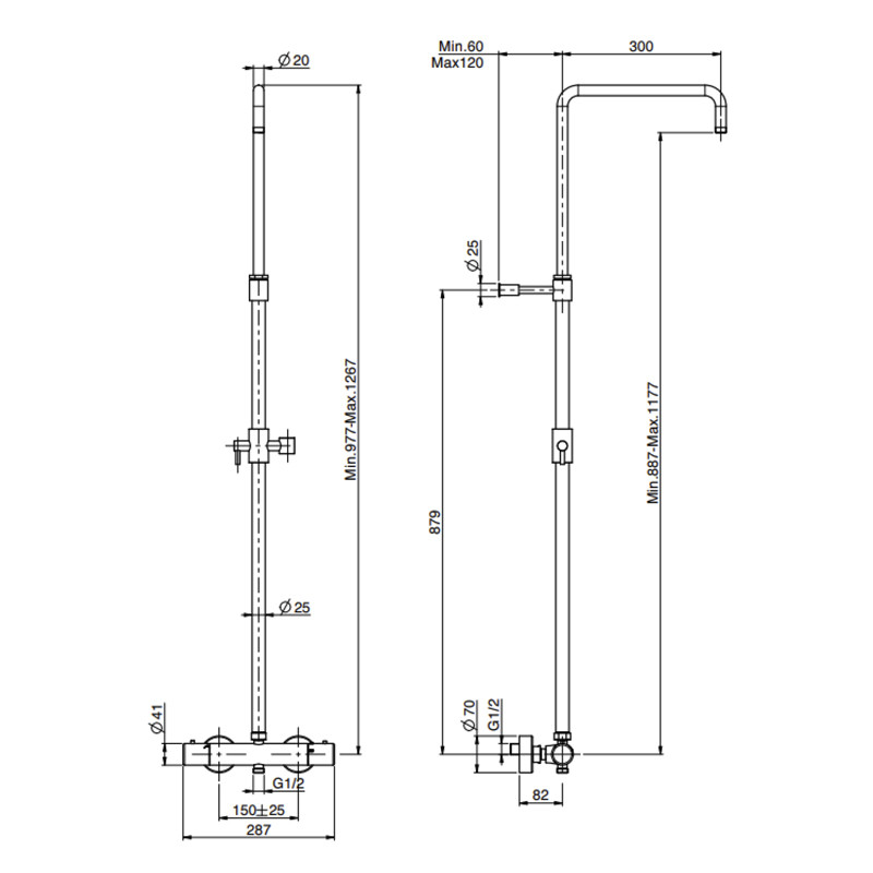 Coloană de duș, FIMA Carlo Frattini, cu baterie termostatată, pară de duș rotundă, crom, F4285/R259CR - 1 | YEO