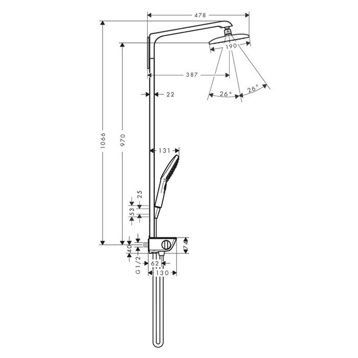 Coloana dus cu baterie si termostat Hansgrohe, Raindance Select E 360, crom - 1 | YEO