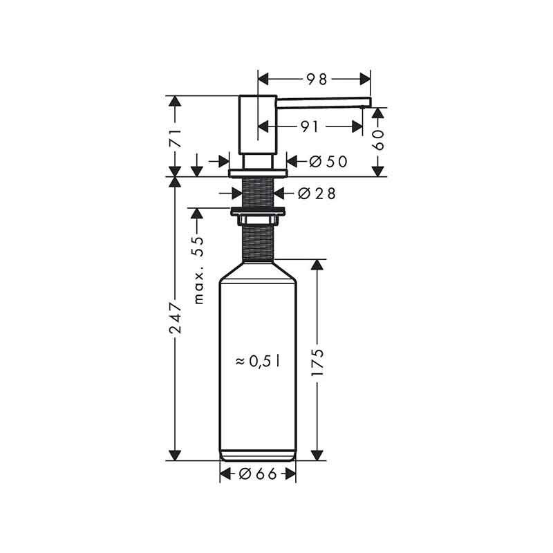 Dozator detergent vase Hansgrohe, A41, 500 ml, crom - 4 | YEO