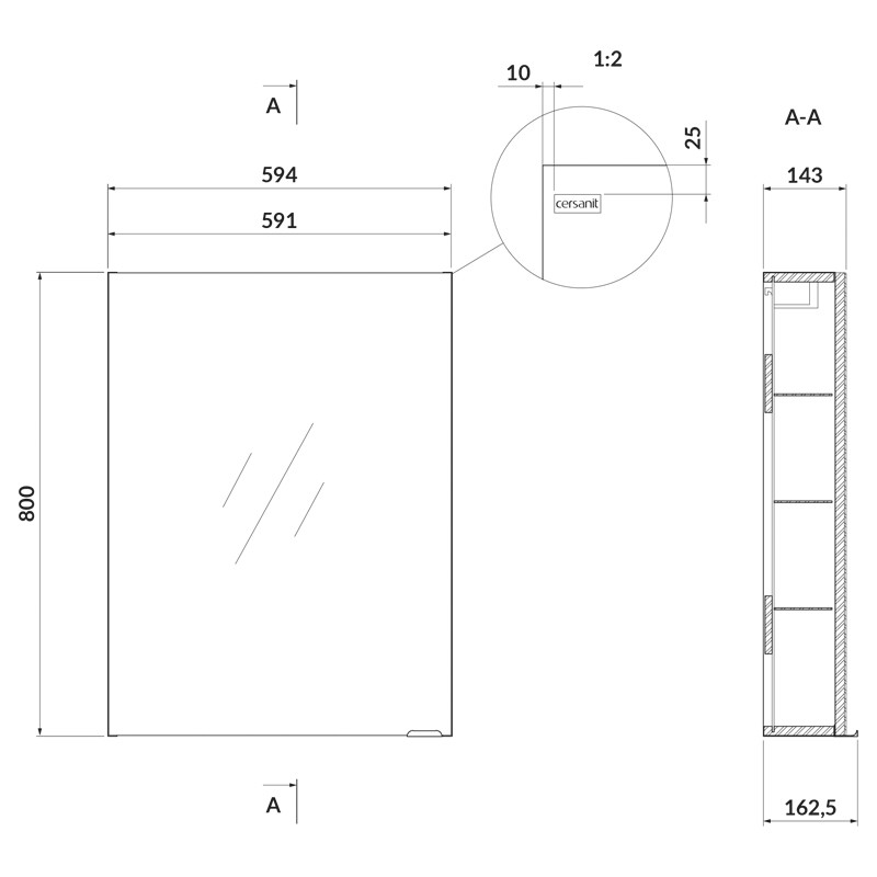 Dulap cu oglindă, Cersanit, Larga 60, alb - 1 | YEO