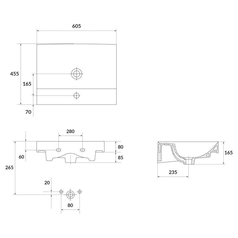Lavoar pentru mobilier, Cersanit, Larga, dreptunghiular, 60 cm, alb - 2 | YEO