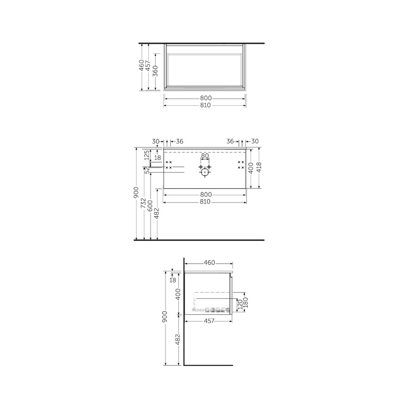 Mobilier pentru lavoar Rak, Joy-Uno 80 cm, suspendat, 1 sertar, nuc - 1 | YEO