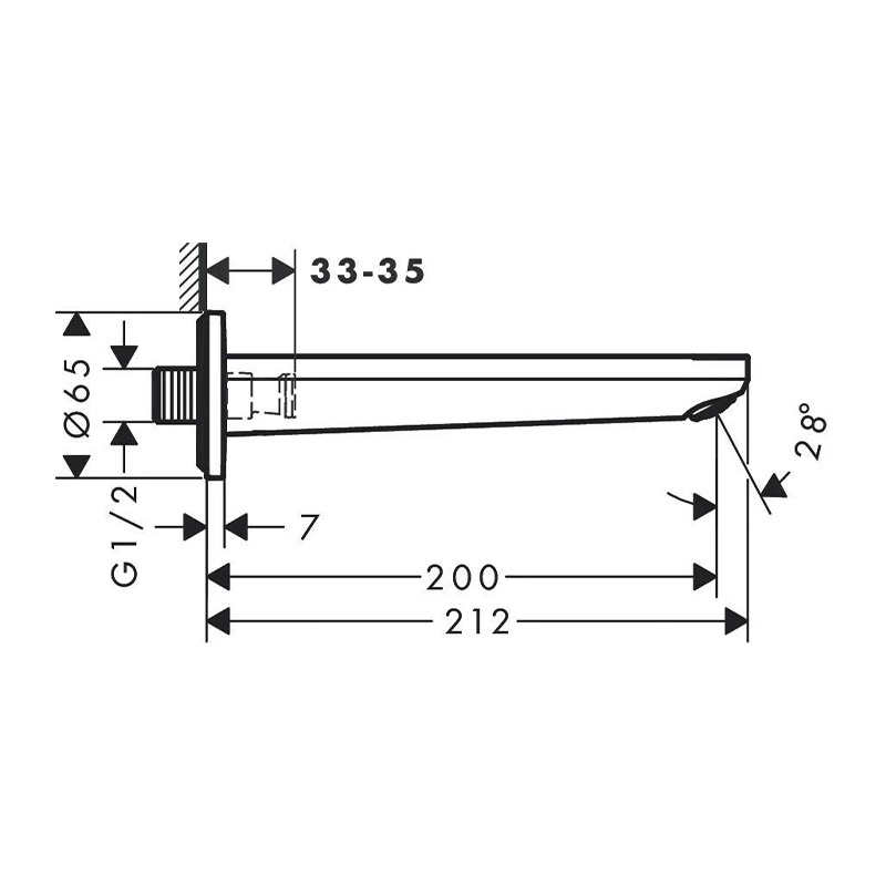 Pipa cadă Hansgrohe, Rebris E 212 mm, negru mat - 3 | YEO