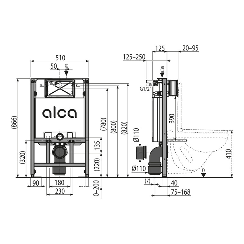Rezervor WC incastrat, Alcadrain, Sadromodul, pentru instalari uscate in gips-carton, inaltime = 86,6 cm - 1 | YEO