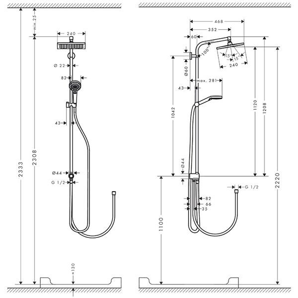 Set de dus Hansgrohe, Crometta E 240 Reno, cu palarie si para de dus, crom - 3 | YEO