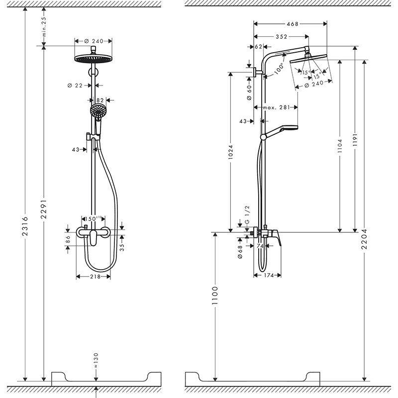 Set de dus, Hansgrohe, Crometta S 240 1 jet, cu baterie de dus, crom - 1 | YEO
