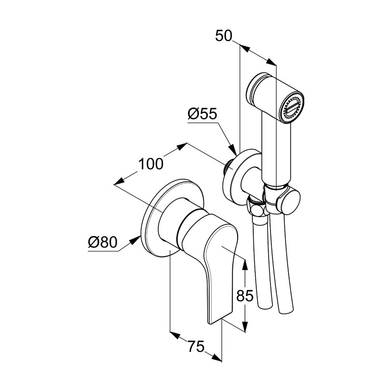 Set de duș igienic, Kludi, Zenta SL, negru mat - 1 | YEO