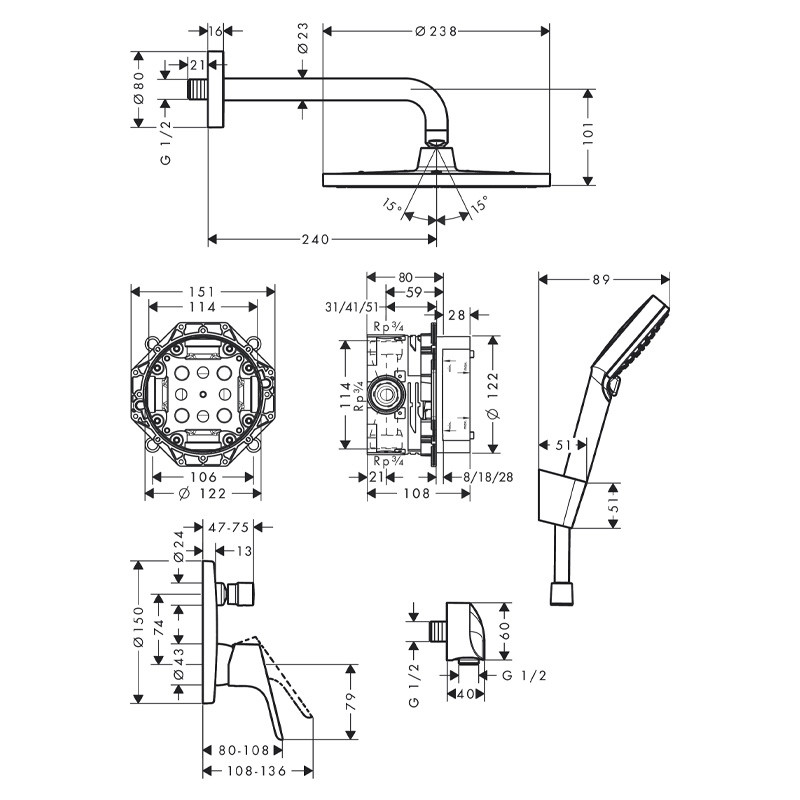 Set dus Hansgrohe, Crometta S, baterie dus incastrata, crom - 3 | YEO