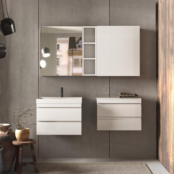 Set mobilier si lavoar suspendat, Kolpasan, Naomi, cu 2 sertare, 50 cm, alb - 1 | YEO