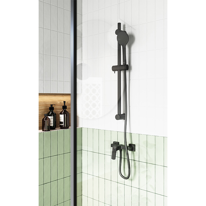 Set para de dus, Ferro, Phila, cu bara 70 cm, suport culisant si furtun, negru mat - 2 | YEO