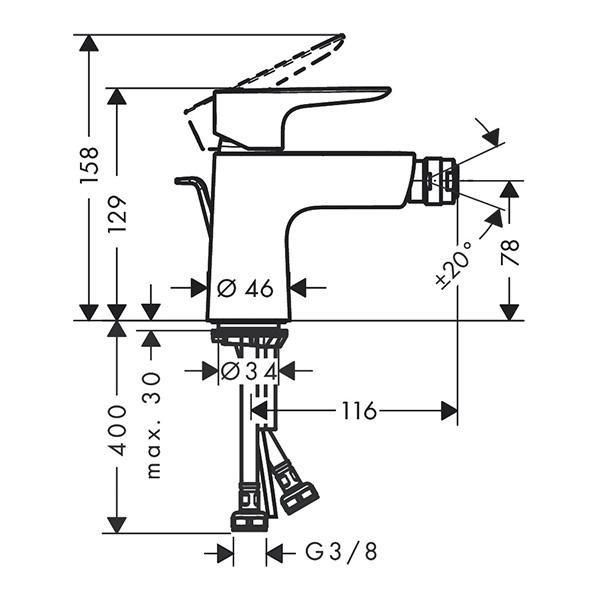 Baterie bideu cu ventil Hansgrohe, Talis E, bronz periat - 1 | YEO