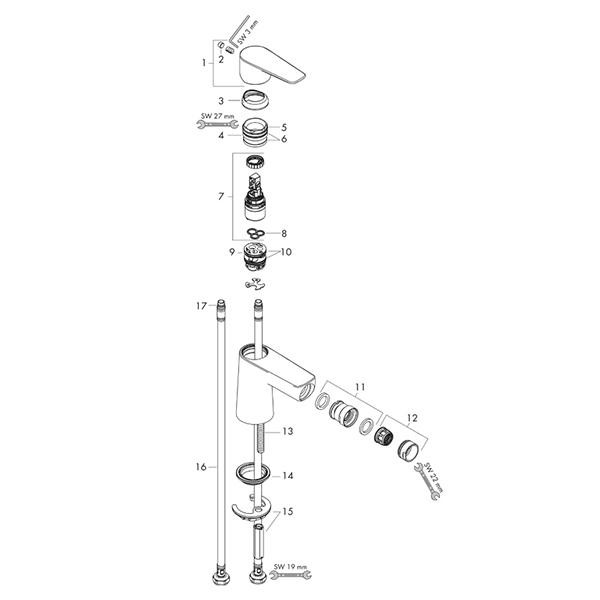Baterie bideu cu ventil, Hansgrohe, Talis E, crom - 3 | YEO